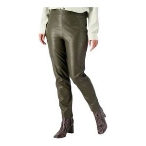 Isaac Mizrahi Live Faux Croc Leather Pants Size 22W Tall Dark Olive Green